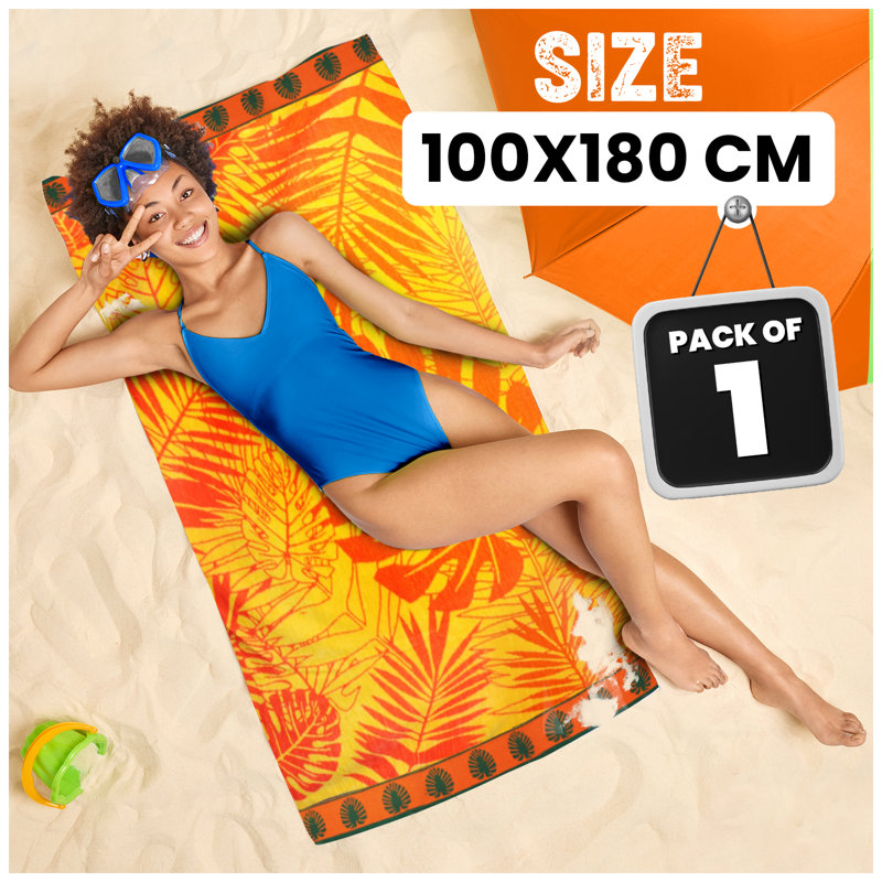 Premium Cotton Rich Velour Beach Towel, Soft Touch, Quick Dry & Highly Absorbent Towelette for Pool & Beach, 100x180 cm