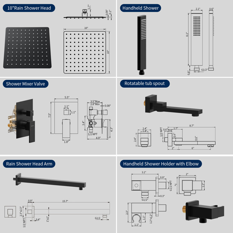 3-Function 10" Shower System with Handheld Shower and Bath Tub Faucet