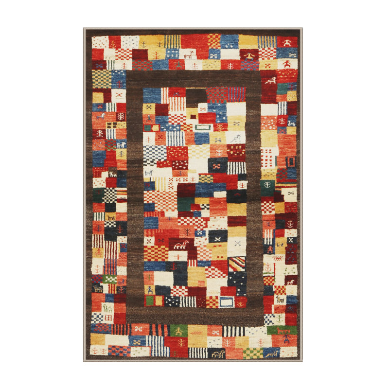 Tapis brun/bleu/gris/zone contemporaine, Rectangle 4 pi x 6 pi