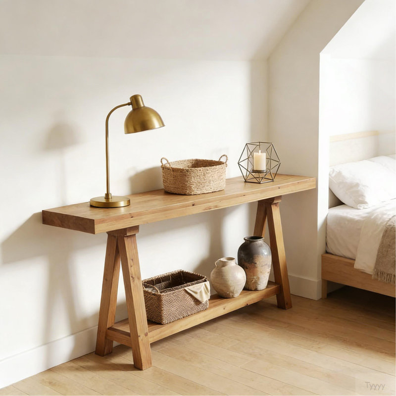 Table basse de style naturel, table d'entrée en bois, console élégante