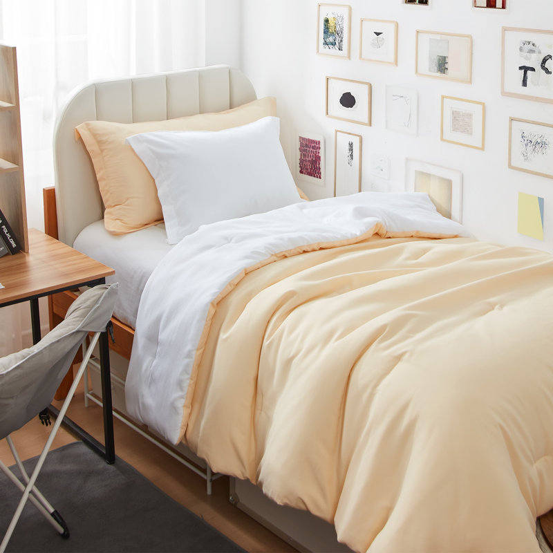 Double Brushed Microfiber Reversible Twin XL Comforter Set, Shortbread/White