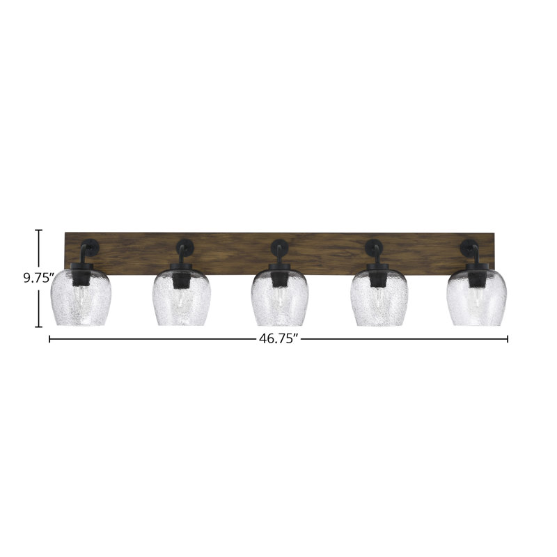 Oxbridge 5 Light Bath Bar Shown With 6" Glass, Fumée, Noir mat / brun