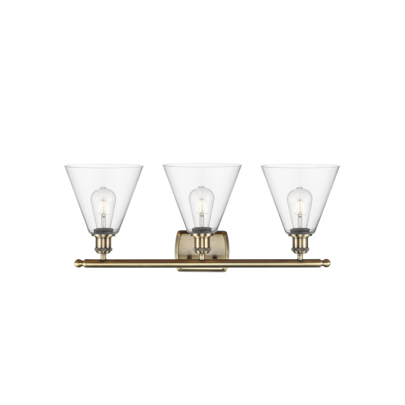 Éclairage pour salle de bain 3 lumières Harini, Laiton antique, Incandescente, Transparent