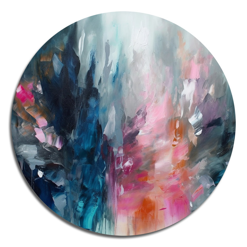 Explosion abstraite bleue et rose - Art abstrait rond en métal, H 16 po x l 16 po x P 1 po