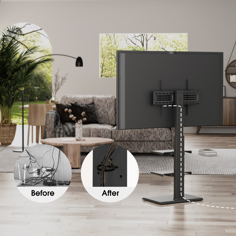 Floor-standing Tv Stand With Double-layer Adjustable Shelves, Suitable For 32-70 Inches