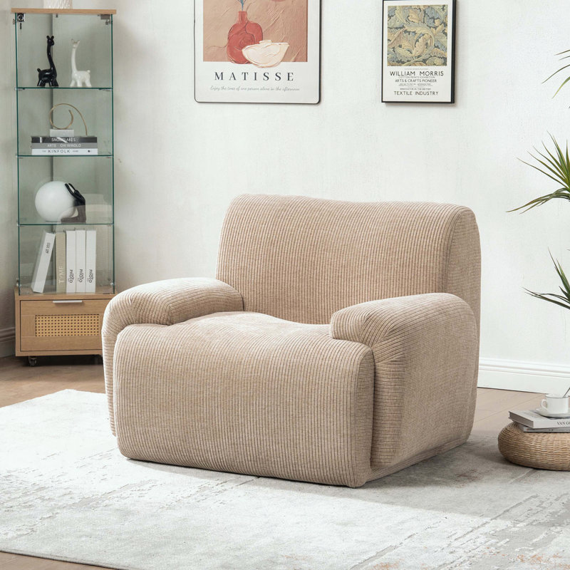 Fauteuil d'appoint surdimensionné rayé en chenille - Désossé - Taupe, Taupe