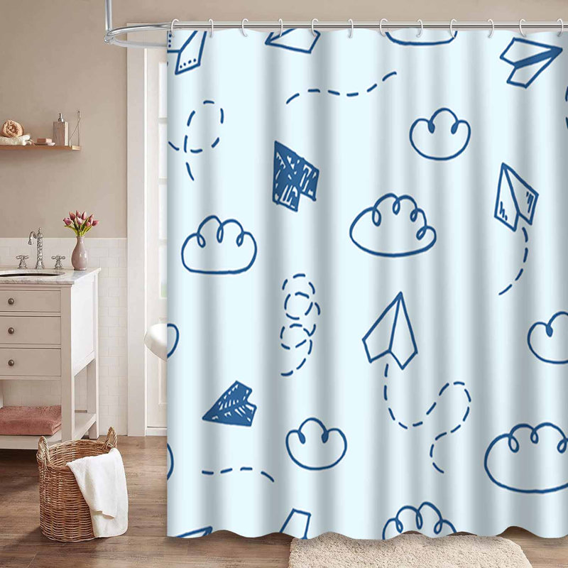 Rideau de douche bleu avec 12 crochets, L 72 po x l 84 po