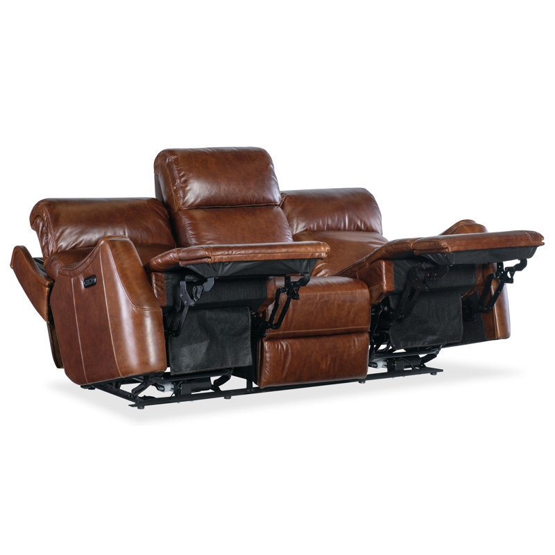 Carrington Walnut Leather Reclining Sofa with Power Headrest
