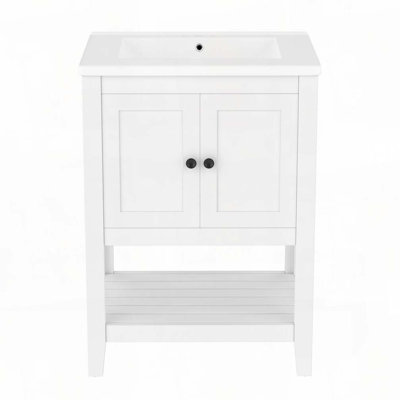 Meuble-lavabo 24 po avec lavabo en céramique et cadre ouvert en bois massif