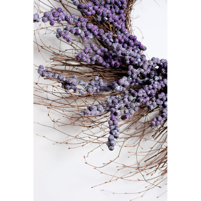 Couronne de bouleau en soie et baies, Mauve, H 24 po x l 24 po x P 6 po
