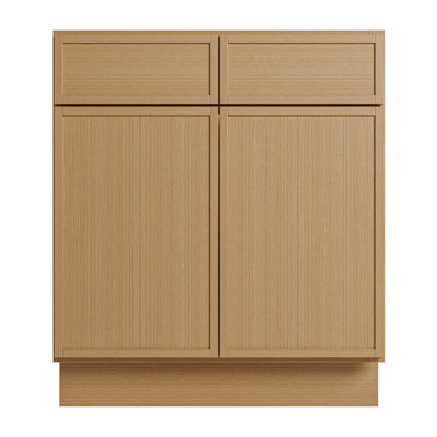 30” Modern White Oak Base Cabinet With Optional Drawer, Narrow Frame Design, Premium Soft-Close Hardware, For Custom Kitchen Layouts