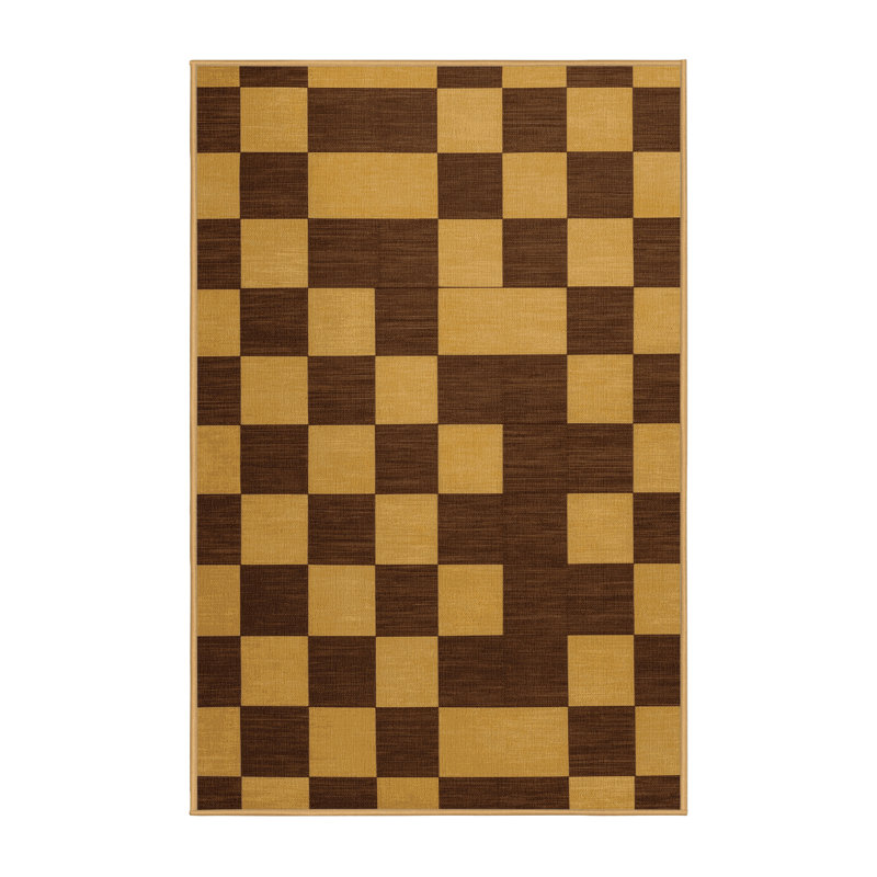Tapis brun à carreaux lavable à la machine, Tapis de couloir 2 pi x 4 pi