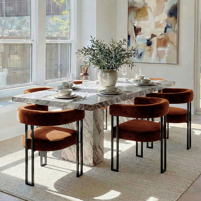 18" Seat Height Upholstered Velvet Kitchen Dining Chair (Set of 6), Terra