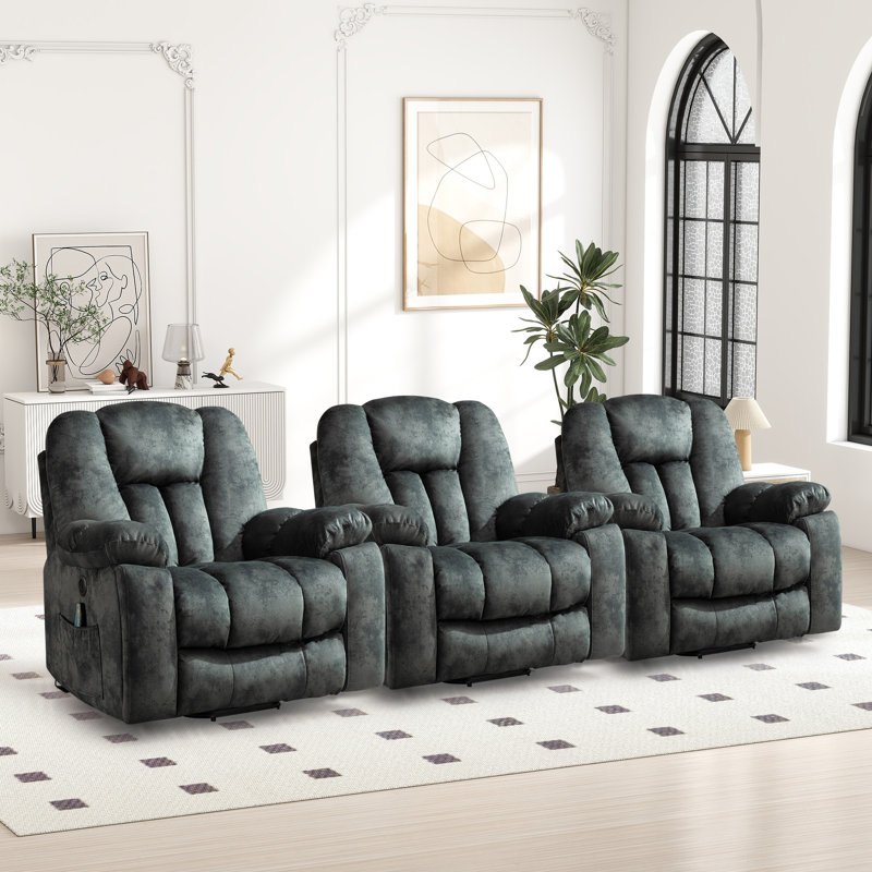 40.9" Wide Modern Power Lift Reclining Heated Massage Chair with USB and Cuphilders, Gray Microfiber/Microsuede