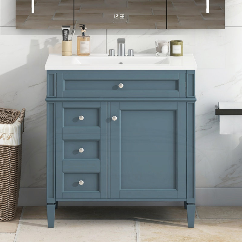 Meuble-lavabo 30 po avec lavabo supérieur, Argent argent, Bleu