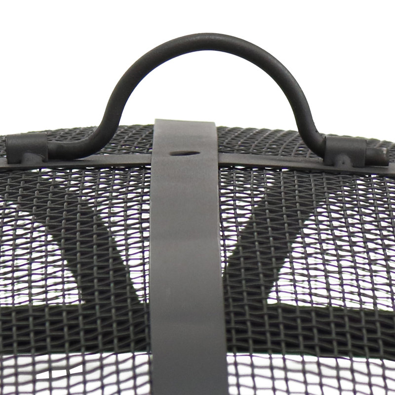  Reinforced Steel Mesh Black Fire Pit Spark Screen with Ring Handle, 9" H x 40" W x 7.6" D