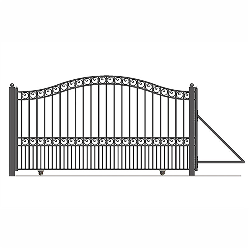 14 ft Black Iron Paris Style Single Swing Driveway Gate
