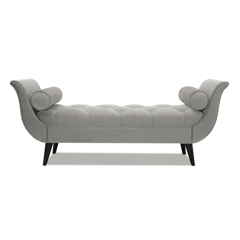 Banc d'entrée touffeté à accoudoirs évasés, velours, Gris