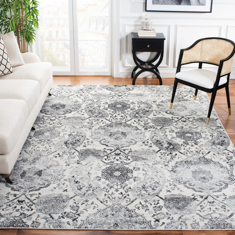 Tapis oriental crème / argenté Barefield, Rectangle 9 pi x 12 pi