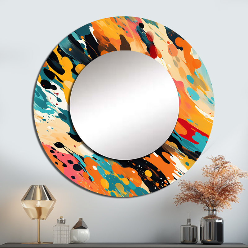 Sakhi, impression artistique multicolore - miroir mural abstrait unique, miroir moderne, impression d'art en métal, Rond