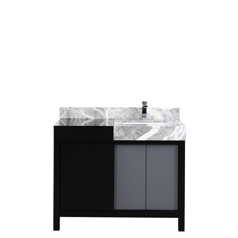 Meuble-lavabo noir et gris 42 po x 22 po - comptoir et robinet en marbre gris à fermeture en douceur, grand tiroir de rangement d'armoire avec trois tiroirs intérieurs, comptoir à taches Scratch 42 po 22 surfaces de salle de bain abondantes