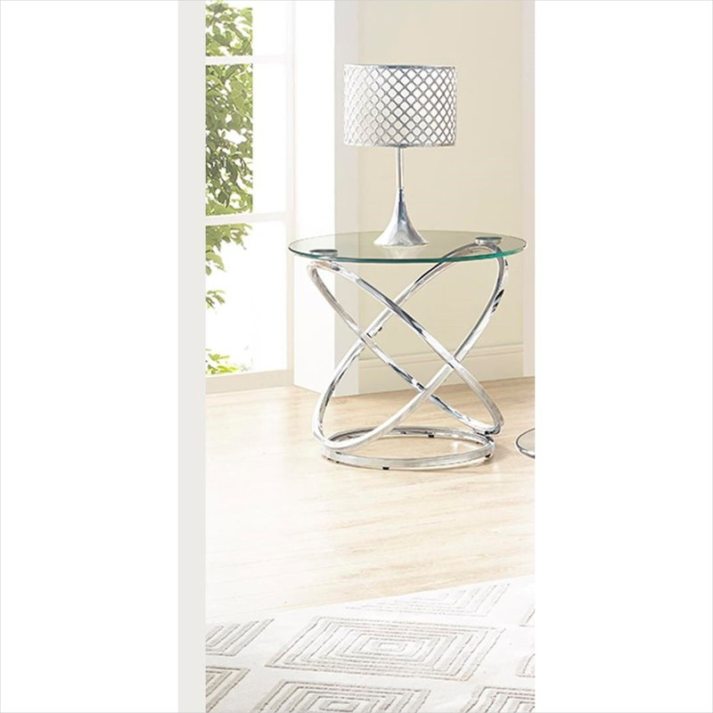 Table basse de salon avec structure en acier inoxydable argenté doux, design contemporain