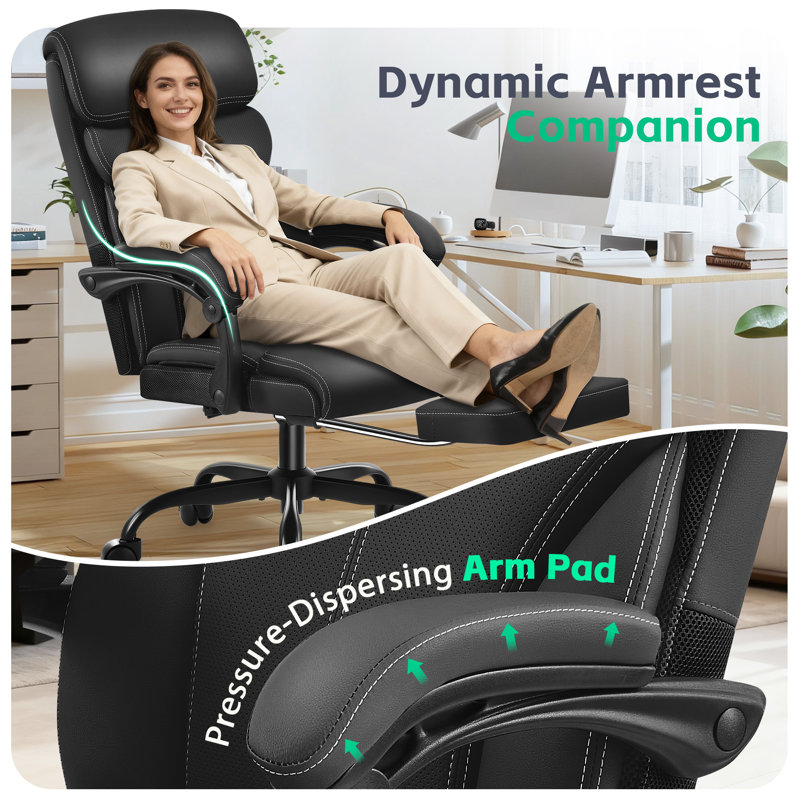 Ergonomic Executive Chair with Footrest and Flip-Up Arms,For Gaming Rooms, Offices, and Meeting rooms, Retractable Footrest