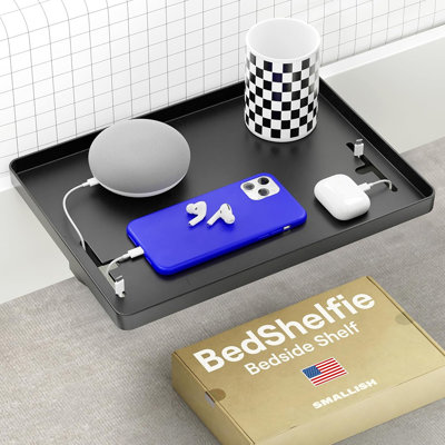 Bedside Shelf, Bunk Bed & Top Bunk, Clip On Nightstand, Bed Side Table Tray Organizer, Dorm Room Decor, College Dorm Essentials - Cable Catch, Black