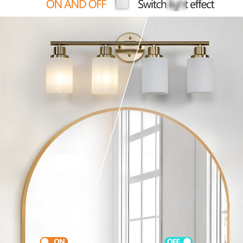 4- Luminaire de salle de bain doré avec verre givré - Design moderne, H 10,47 po x l 6,18 po x P 23,86 po, Doré, 4