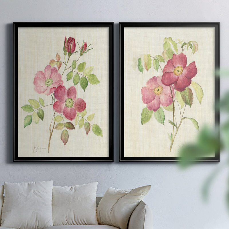 «Dusty Rose I», ensemble de 2 peintures sur toiles, Black Framed Canvas, H 30,5 po x l 42,5 po x P 3 po