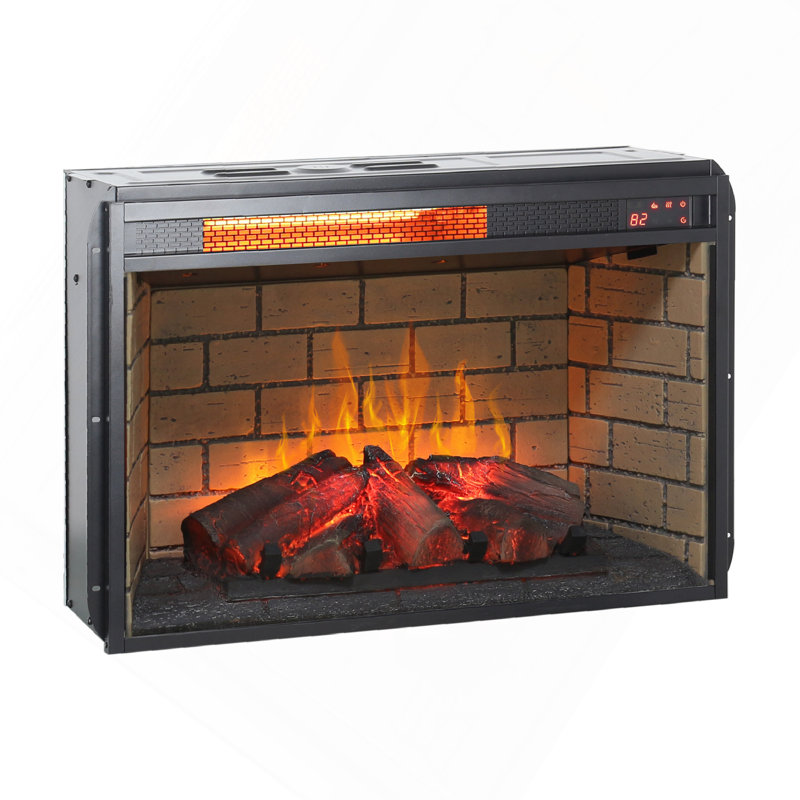 26" Infrared Quartz Heater Fireplace Insert -Woodlog Version With Brick, 18.1" H x 27.2" W x 8.2" D