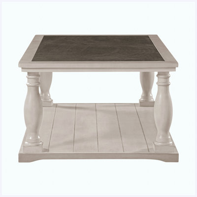 Farmhouse 2-Tier Rectangular Coffee Table with Turned Spindle Solid Wood Legs, Vintage Cocktail Table for Living Room