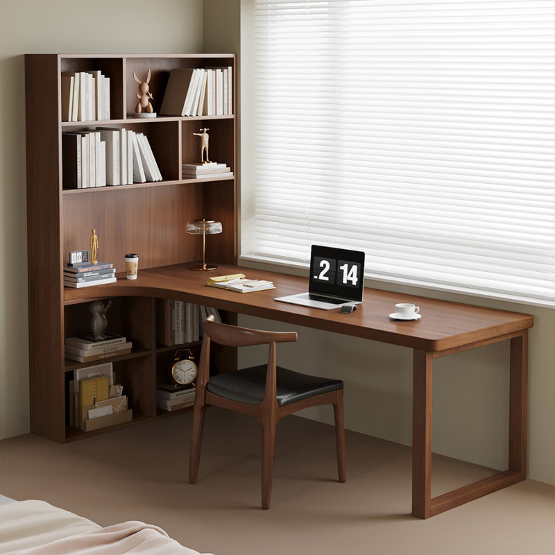 Bureau en bois massif en forme de L brun noisette, Retour à gauche, 74.8" H  x 55.1" W  x 47.2" D