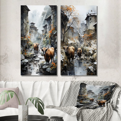 Yaks Urban visiteur - ensemble de 2 décorations murales Yaks