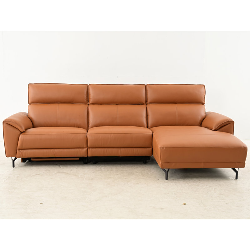 Canapé modulaire surdimensionné avec méridienne Houston, Cuir fleur brun, Orienté à droite