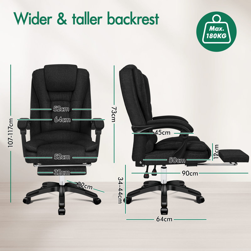 Rebrilliant Executive Chair with Headrest, Fabric, Black, Black