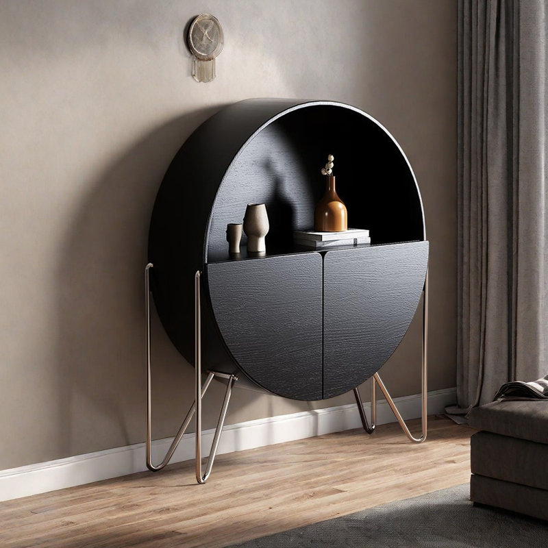 Armoire artistique ronde et multifonctionnelle, Noir / argenté