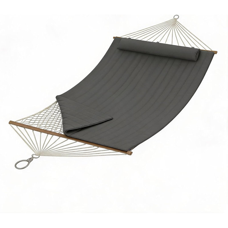 12FT Quilted Fabric Hammock for 2 with Detachable Pillow | Heavy Duty 450lb Capacity, Spreader Bar & Comfort Lounging for Garden & Patio