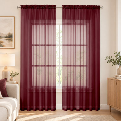 Burgundy Red Sheer Curtains 84 Inches Long, Light Filtering Rod Pocket Solid Color Window Sheer Curtain Panels, Elegant Curtains & Drapes for Living Room, Bedroom 2 Panels, 59" W x 84" L