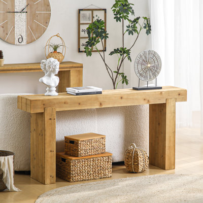 Console rustique en bois massif de 63 pouces pour le couloir d'entrée ou derrière le canapé Texture naturelle et nœuds Conception simple se fondant dans les tons décoratifs Zone de placement suffisante Lignes lisses Espace suffisant