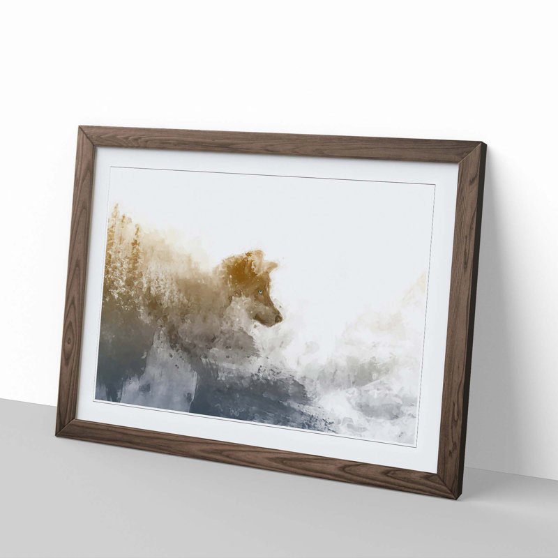 Wolf in the Wilderness in Abstract - Picture Frame Painting Print, 35cm H x 50cm W x 2cm D, Walnut