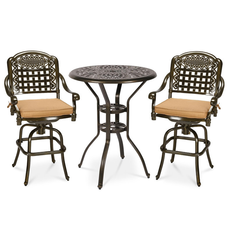 2 - Person Patio Dining Set with Round Table , Cushions Included, 38.75" H x 31" W x 20.5" D, Khaki