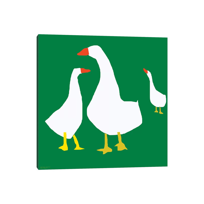Geese On Green by Art Mirano - Wrapped Canvas Print