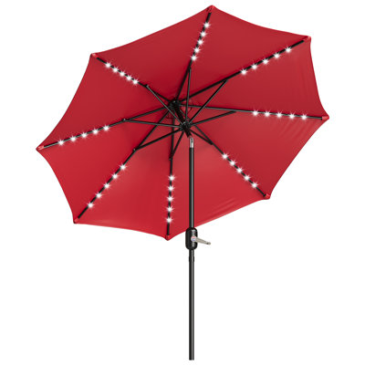 Parasol solaire 10 pi avec 40 lumières DEL, système de manivelle et d'inclinaison, 8 baleines, auvent imperméable résistant aux rayons UV, ombre de marché extérieure pour la cour, la piscine, la terrasse et la salle à manger