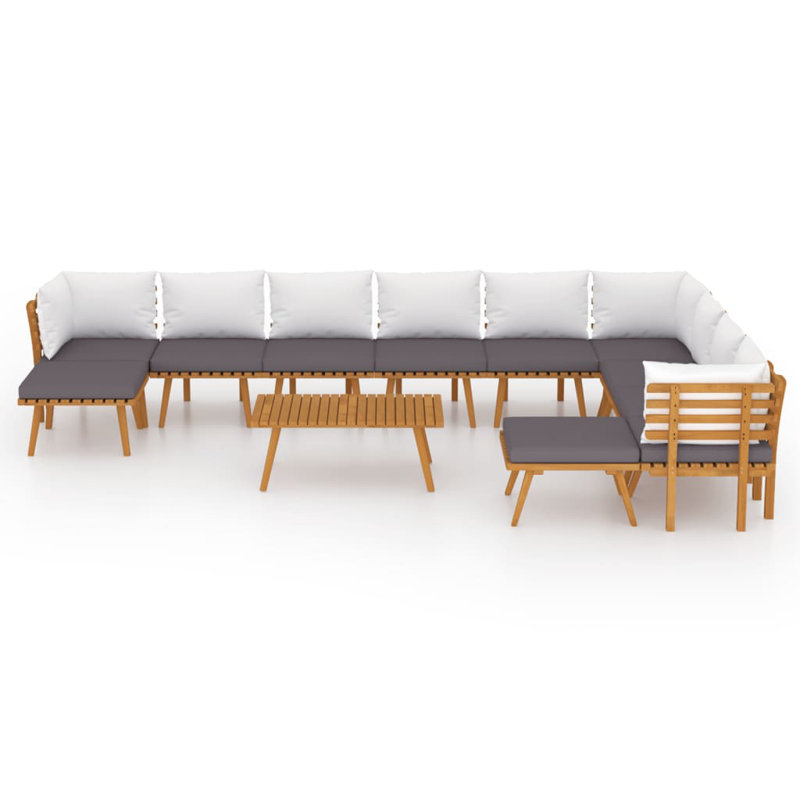 Chaise longue avec coussins 4 pièces Damita, 12 pièces: 3 en coin, 6 centrales, 2 repose-pieds