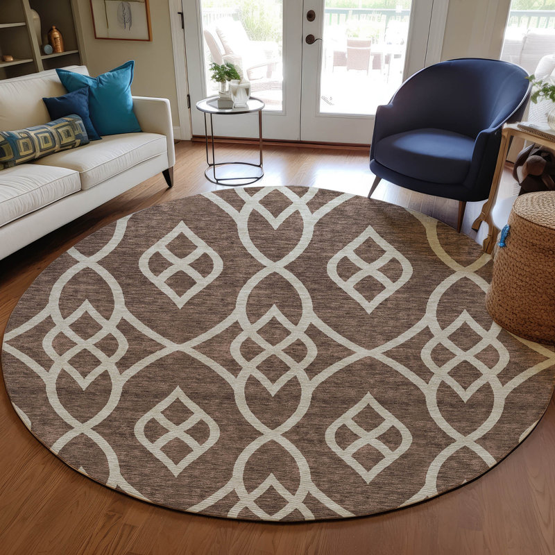 Malek Indoor/Outdoor Area Rug with Non-Slip Backing, Round 8'