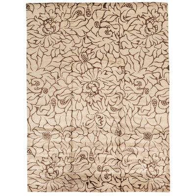 Wool Floral Area Rug in White