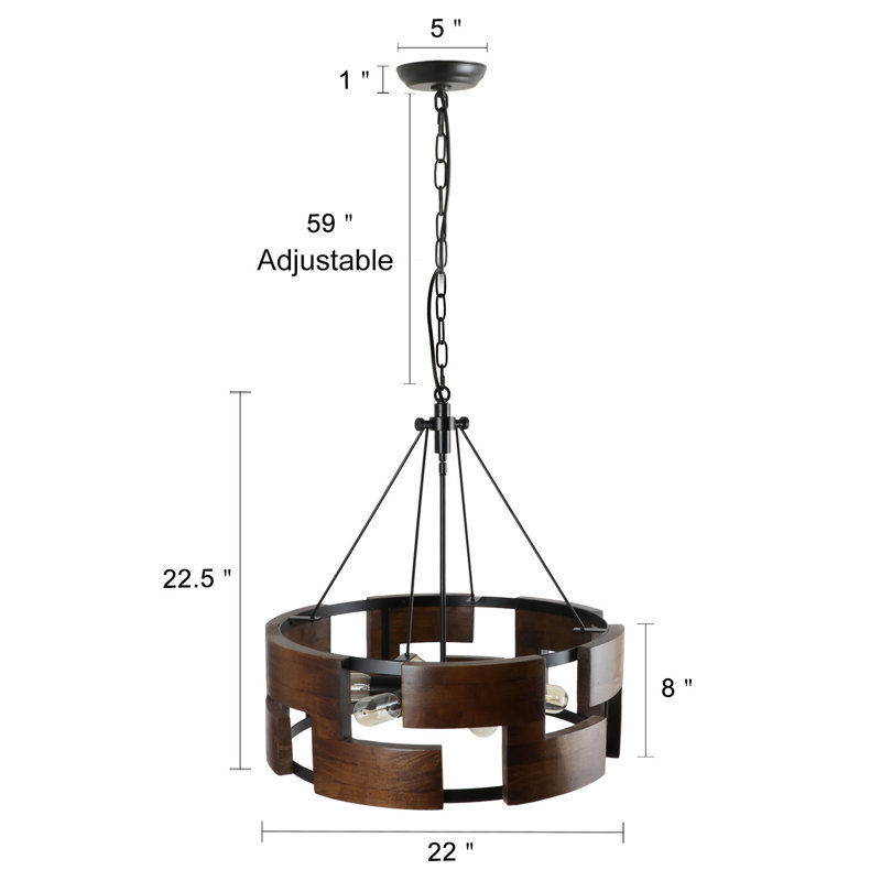 Escatawpa 6 - Light Solid Wood Dimmable Lantern Drum Chandelier