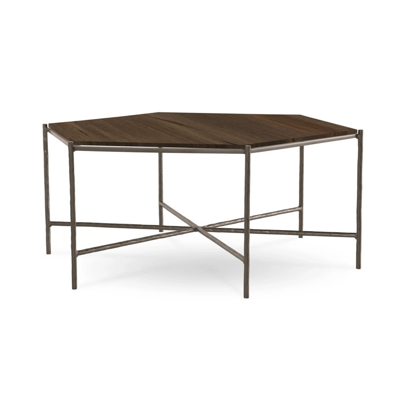 Athena Glass Top Coffee Table, Burnished Iron, Cashew, Maple