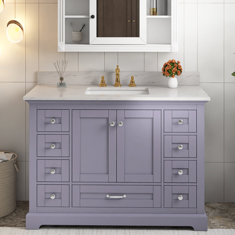 48''  Solid Wood Frame Wall-Mounted Bathroom Vanity With Top, Dark Gray
